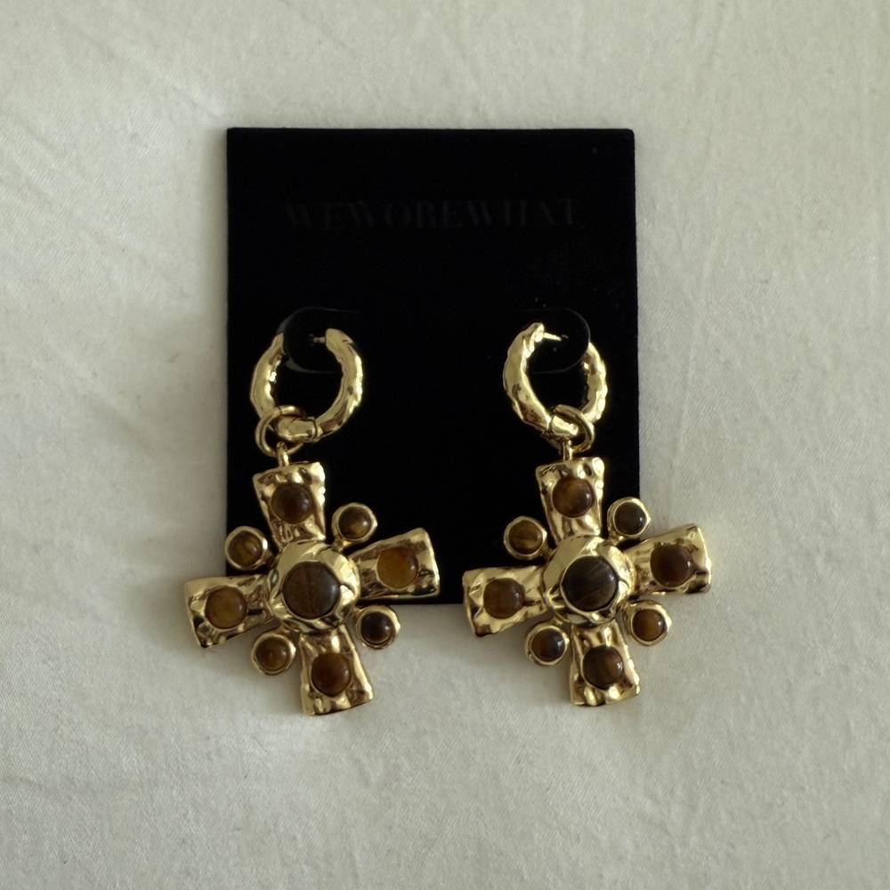 NIB- WeWoreWhat Hammered Tigers Eye Pendant Earrings